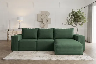 Produktbild von Ecksofa Sofa mit Schlaffunktion ESTELLE in Stoff Poso Grün Ottomane Rechts