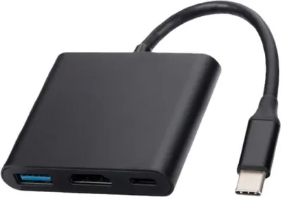Produktbild von Type-C zu HDMI 3-in-1 Adapter 4K30Hz USB3.0 PD Schnellladen Hub für Laptop Smartphone Monitor Projektor Dockingstation, Schwarz