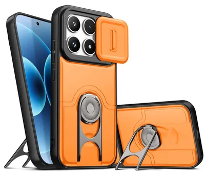 Produktbild von Handyhülle für Xiaomi 17 mit Dia Kameraschutz und Ringhalter Ständer, Stoßfeste Hybrid Schutzhülle Orange