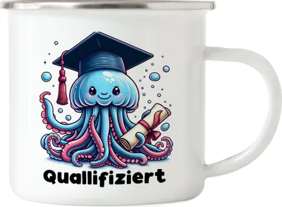 Produktbild von Quallifiziert Qualle Abschluss Emaille Tasse - Wortwitz Studium