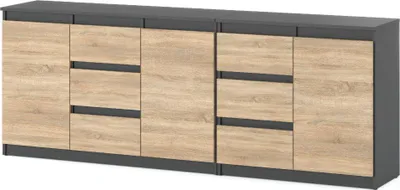 Zdjęcie produktu dla Komoda Wysoka Z 6 Szufladami 200Cm Pojemna Szafka Szara Mat Dąb Sonoma