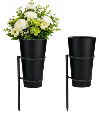 Grabvasen 2er Set, Kunststoff, 9x26 cm, mit Erdspieß