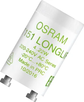 A product shot of an OSRAM starter for fluorescent lamps.