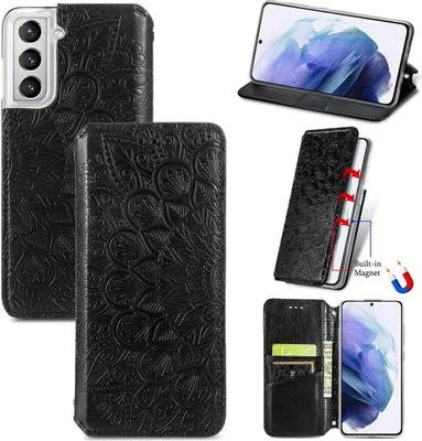 Produktbild von König Design Hülle kompatibel mit Samsung Galaxy S21 Plus Kunstleder Handyhülle - Handy Case Schwarz