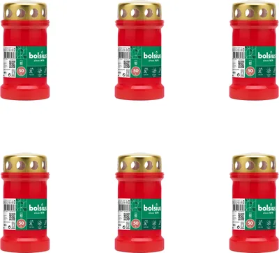 Produktbild von Bolsius - Gedenklicht - Mit Deckel - Rot - 50 Brennstunden - Vorteilspack - 6 Stücke