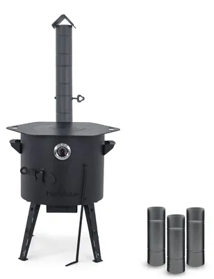 Produktbild von Feuerofen Utschak Ø 40 cm mit Abzugsrohr, für Kasan 12 L, Thermometer, Ofenplatte
