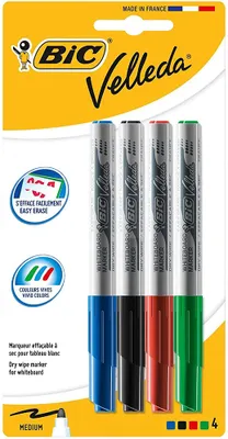 Obrázok produktu pre BIC Velleda, Biela, Čierna, Modrá, Zelená, Červená, 4 kusov