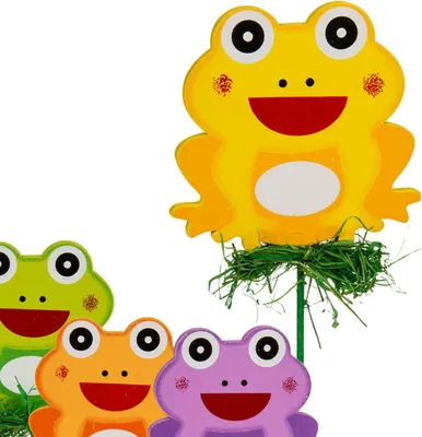 Produktbild von Blumenstecker Frosch 4tlg. grün, orange, gelb, lila 27x7cm