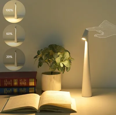 Produktbild von Kabellose Tischlampen, 3 Helligkeitsstufen, 3000 K LED-Schreibtischlampe, wiederaufladbar, tragbar, Touch-Tischleuchte,Weiß