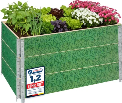 Produktbild von Garronda 3 Stück Holzaufsatzrahmen mit Print – Hochbeete für Pflanzen Blumen Obst Gemüse Holz mit dekorativem Druck Blatt mit Hintergrund