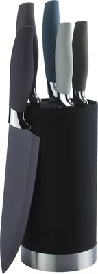 Produktbild von 6tlg. Messerblockset KING® NUANCE 5 Küchenmesser plus Messerblock / Antihaftbeschichtete-Messerklingen / 20cm Kochmesser, 20cm Ausbeinmesser, 20cm Brotmesser, 12.5cm Universalmesser & 8.5cm Gemüsemesser