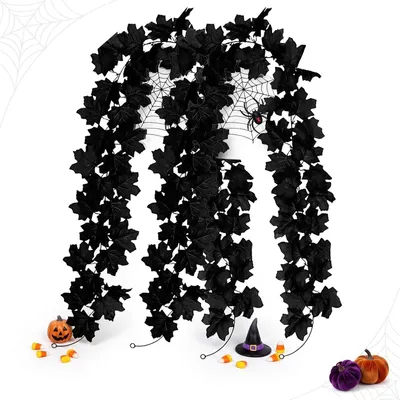 Immagine prodotto di Ghirlanda di foglie a tema Halloween, foglie di acero nere, 200 cm, decorazione per Halloween