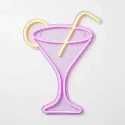 LED-Cocktailbord, Acryl, USB-C, 32x43 cm, Pink