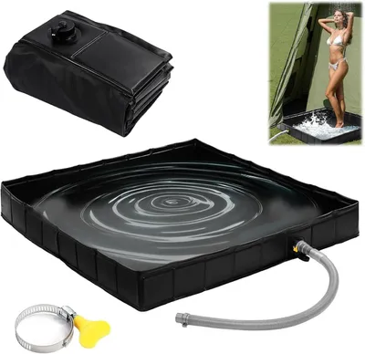 Produktbild von Camping Duschwanne 104x104x13 cm, Ablassschlauch, PVC, schwarz, für Outdoor