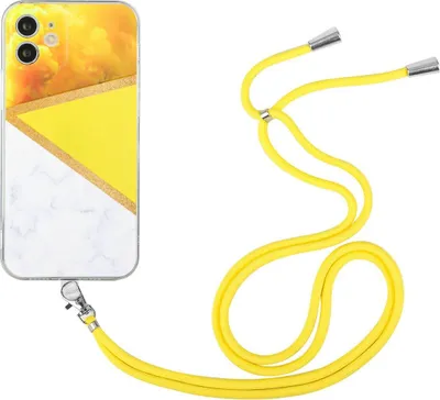 Produktbild von König Design Hülle kompatibel mit Apple iPhone 12 Kunststoff Handykette Cover - Case Handyhülle Gelb
