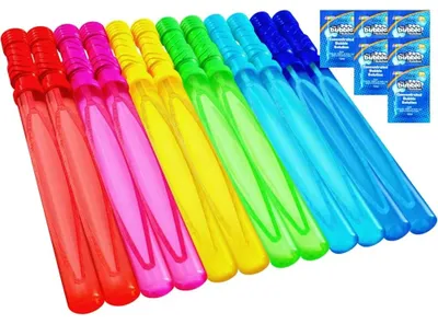 Produktbild von Seifenblasenstäbe - 12er-Set - 37 cm - Mit Seifenblasenlösung - Für Große Seifenblasen - Sommerspielzeug - Party-Mitgebsel
