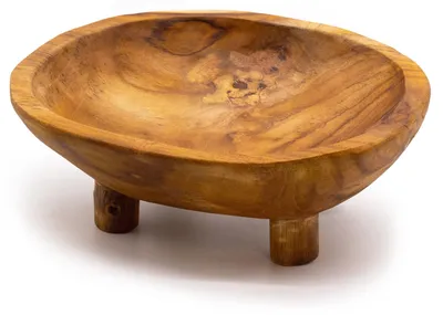 Produktbild von Obstschale aus glattem Teakholz auf Füßen - 30x23x10 cm