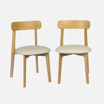 Immagine prodotto di Set 2 sedie vintage in legno di hevea e Pelle finta, Marrone naturale