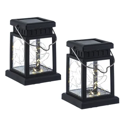 LED Solar Mini Laternen - 20 warmweiße LED - Dämmerungssensor - H 125cm - schwarz - 2er Set