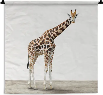 Produktbild von MuchoWow® Wandteppich Wandbehang Giraffe - Tiere - Weißer Hintergrund - Kinder - Junge - Mädchen 120x120 cm Tapisserie Dekoration Wandtuch - Modern - Baumwollgewebe