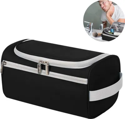 Produktbild von Kulturbeutel Herren und Damen zum Aufhängen - Waschtasche Männer und Frauen mit Kofferhalterung (Schwarz)