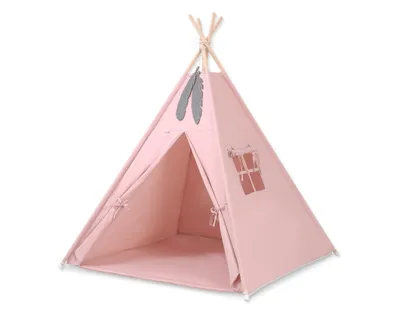 Produktbild von Tipi-Zelt für Kinder + Matte + Federanhänger - schmutziges Rosa