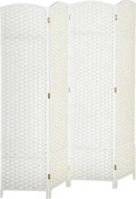 Obrázek produktu pro HOMCOM Paraván, 4dílný, 160 x 170 cm, přepážka z borového dřeva, bílá