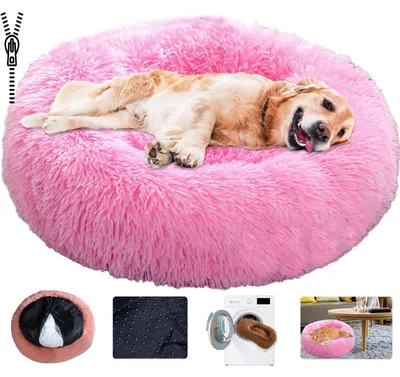 Obrázok produktu pre Posteľ pre psa, tvar donut, okrúhly tvar, plyšová, umývateľná, ružová, priemer 70 cm