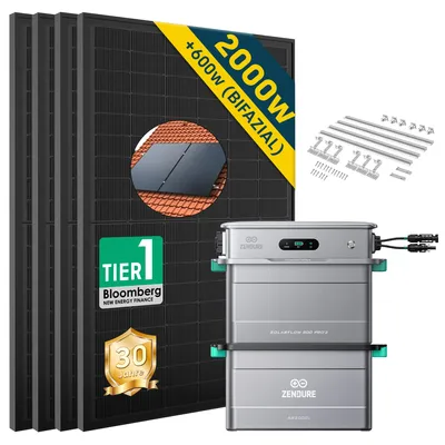 Produktbild von Balkonkraftwerk mit Speicher 2000w(500*4) mit Zendure 800 pro2 und AB2000L,mit Ziegeldachhalterung