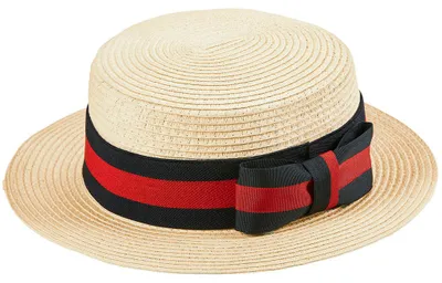 Produktbild von 20er Jahre Stroh Florentiner Hut Dandy mit Hutband Schwarz Rot 57-58cm Kostüm