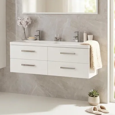 Produktbild von Doppelwaschtisch GENUA 120 cm mit Unterschrank, weiß Hochglanz, vormontiert