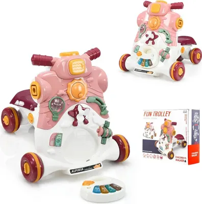Immagine prodotto di Girello per bambini - Girello 3 in 1, carrello e tavola attività - Con luci e musica - 6-36 mesi - Plastica - Rosa