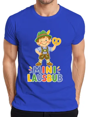 Produktbild von Mini Lausbub Trachten Junge Brezel Lederhose Trachtenshirt Dirndl Herren T-Shirt, Blau, L