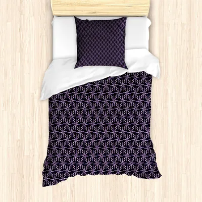 Immagine prodotto di ABAKUHAUS Set copripiumino geometrico, design Pinwheel con motivi astratti in tonalità scure e motivi invernali, 135 x 200 cm + 80 x 80 cm, lavanda viola lilla