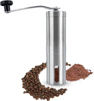 Produktbild von Intirilife Kaffeemühle in SILBER – Manuelle Mühle zum Mahlen von Kaffee aus Edelstahl – Hand Kaffeemühle Espressomühle