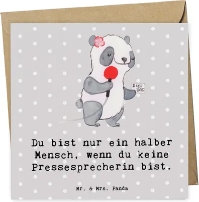 Produktbild von Mr. & Mrs. Panda Grußkarte Pressesprecherin Herz - Grau Pastell - Geschenk, anlasskarte, Glückwunschkarte, Klappkarte, faltkarte, doppelkarte