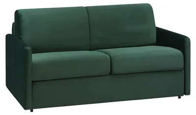 Produktbild von 3-Sitzer-Schlafsofa Express aus tannengrünem Samt mit Memory-Schaumstoff-Sitzfläche - Liegefläche 140 cm - 14 cm Matratze CALIFE