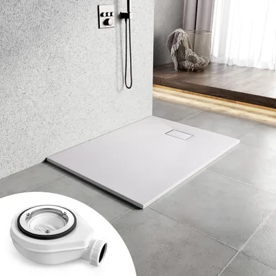 Produktbild von Heilmetz Duschwanne 90x120cm Duschtasse inkl. Ablaufgarnitur Schieferoptik Rutschfeste Extraflach SMC Weiß Brausetasse Duschbecken Steinoptik