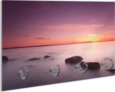 Produktbild von Wallario Schlüsselbrett aus Glas, Motiv: Nebel am See bei Sonnenuntergang, 30 x 20 cm mit 4 Haken