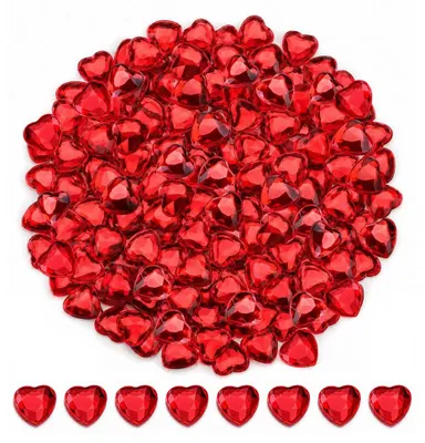 200 herzförmige Kristalle, Tischdekoration, 12 mm, rot/rosa