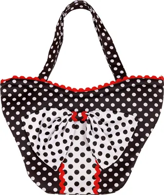 Produktbild von 50er Jahre Henkeltasche Polka-Dots schwarz weiß rot mit Schleife ca. 40 x 27 cm