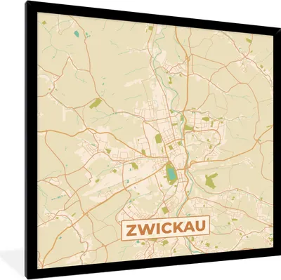Produktbild von MuchoWow® Gerahmtes Poster Zwickau - Karte - Vintage - Stadtplan 40x40 cm - Poster mit Schwarzem Bilderrahmen Wandposter Rahmen Foto Bilder - Mit Rahmen - Wanddekoration Schlafzimmer