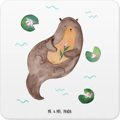 Produktbild von Mr. & Mrs. Panda Tischuntersetzer Otter Seerose 15er Set - Weiß - Geschenk, Seeotter, glücklich, Glas-Untersetzer, Wasser, Tassenuntersetzer, Getränkeuntersetzer, Coaster