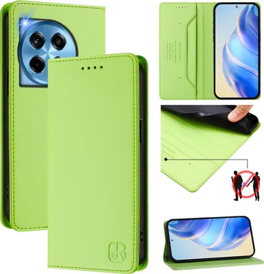 Produktbild von Lederhülle für OnePlus 12R Hülle Flip Brieftasche Kartenfächern Ständer Schutzhülle Grün