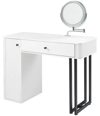 Image de Table de maquillage moderne en bois, avec grand miroir et tiroir, idéale pour une chambre