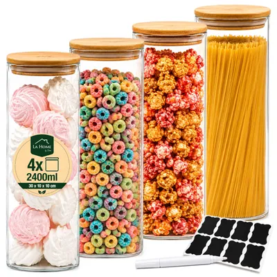 Vorratsdosen Glas 4x2400 ml mit Bambusdeckel, Borosilikatglas