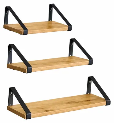 Zdjęcie produktu dla Półki ścienne loft 3 szt wiszące dąb czarny metal do salonu 40x12x11 BEGRYF