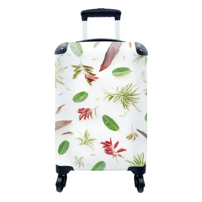 Produktbild von MuchoWow® Koffer Handgepäck Trolley Rollkoffer Kleine Reisekoffer mit 4 Rollen - Tropisch - Blatt - Rot - Cabin Size < 55x40x23 cm & 55x40x20 cm - Fotokoffer - Kabinenkoffer - Boardgepäck - Reise-Box - Reisekoffer - Reisegepäck - Koffer mit Bild - Trolley für Kinder