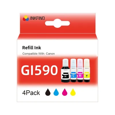 Produktbild von INKFIND GI590 Tintenpatrone für CanonGI590 CanonGI-590 Canon GI590 Canon GI-590 Megatank 4-Farben-Multipack für Canon PIXMA G1500 G2500 G3500 G4500