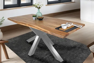 Produktbild von Esstisch Baumkante Akazie massiv Natur 260 x 100 cm Spider-Gestell silber TIM